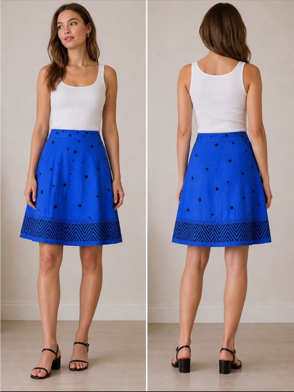 Carole Little Women’s 6 A-Line Skirt Royal Blue Black Bold Statement Polka Dot